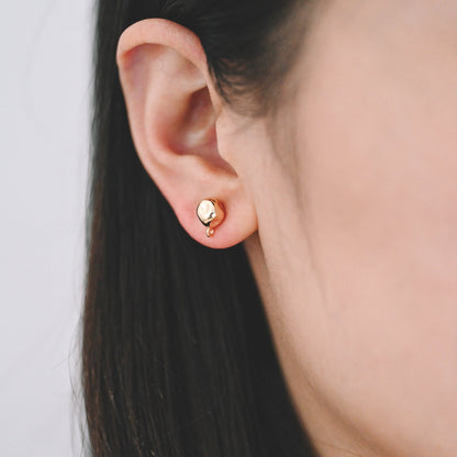 10pcs Gold Cube Ear Posts 9x7mm, Real Gold Plated Brass Geometric Earring Studs (GB-3935)