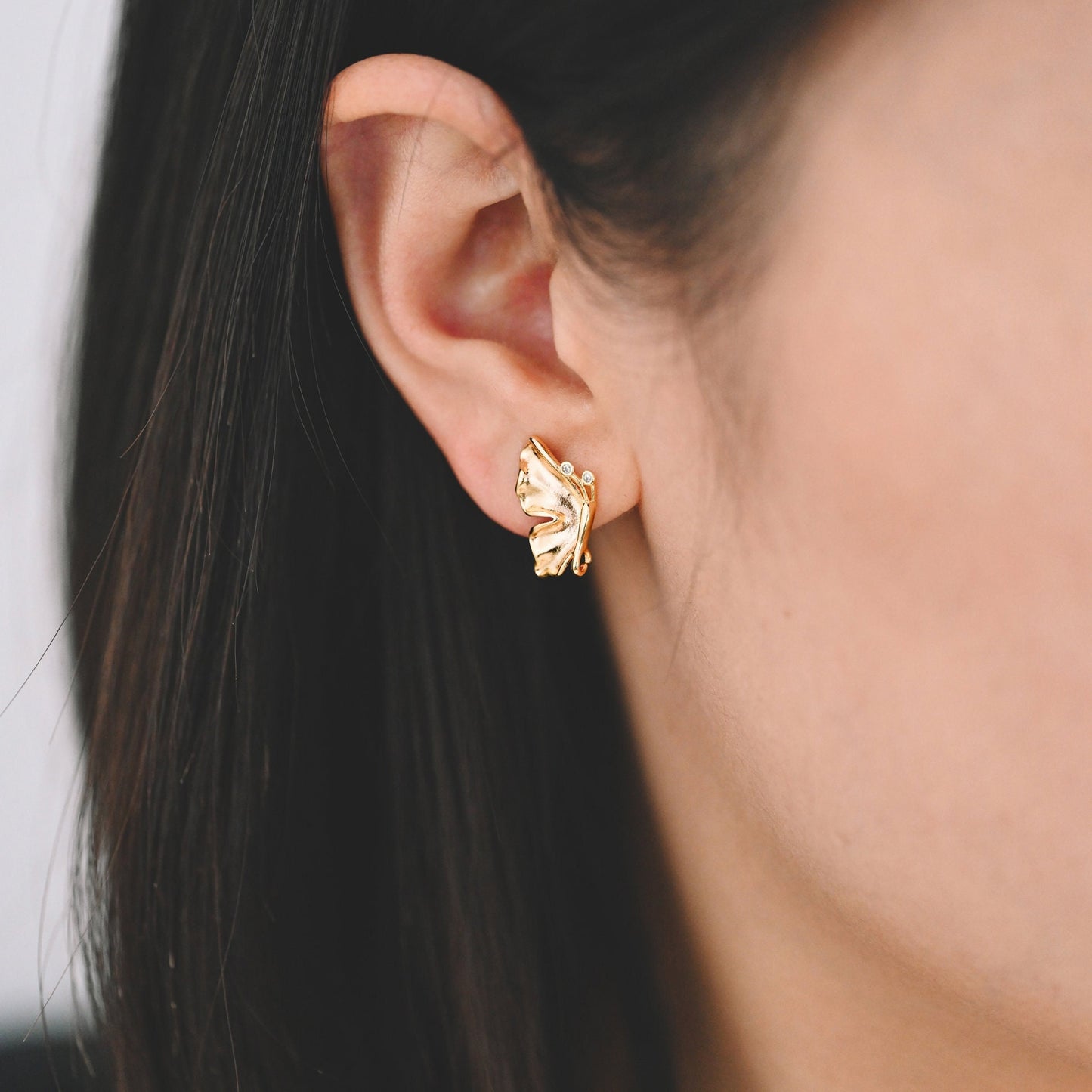 10pcs CZ Pave Gold Butterfly Earrings with Loop, Dianty Butterfly Ear Studs, Jewelry Supplies (GB-415-D)