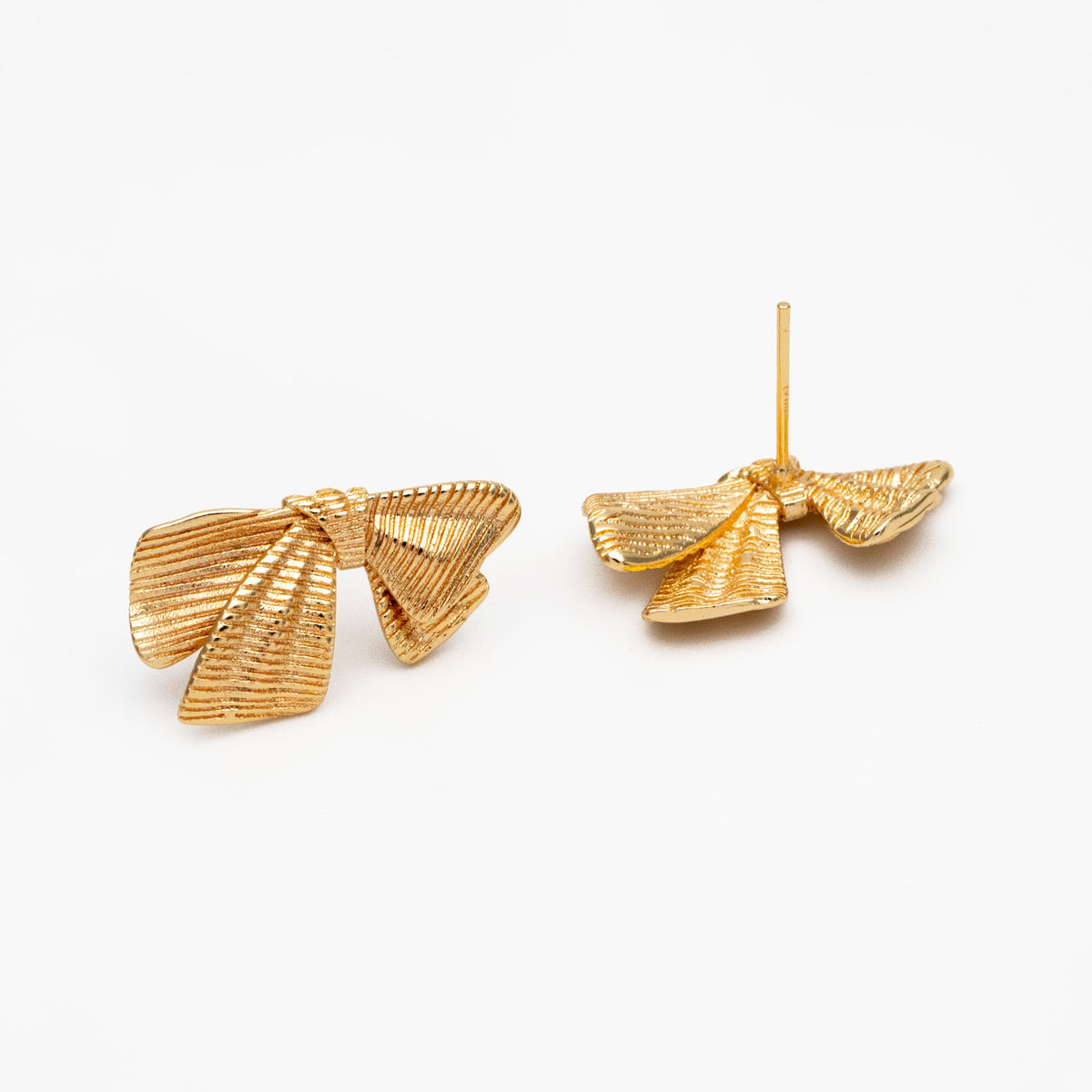 10pcs Gold Bowknot Earrings 23x13mm, 18K Real Gold plated Brass, Bow Knot Stud Earring (GB-4330)