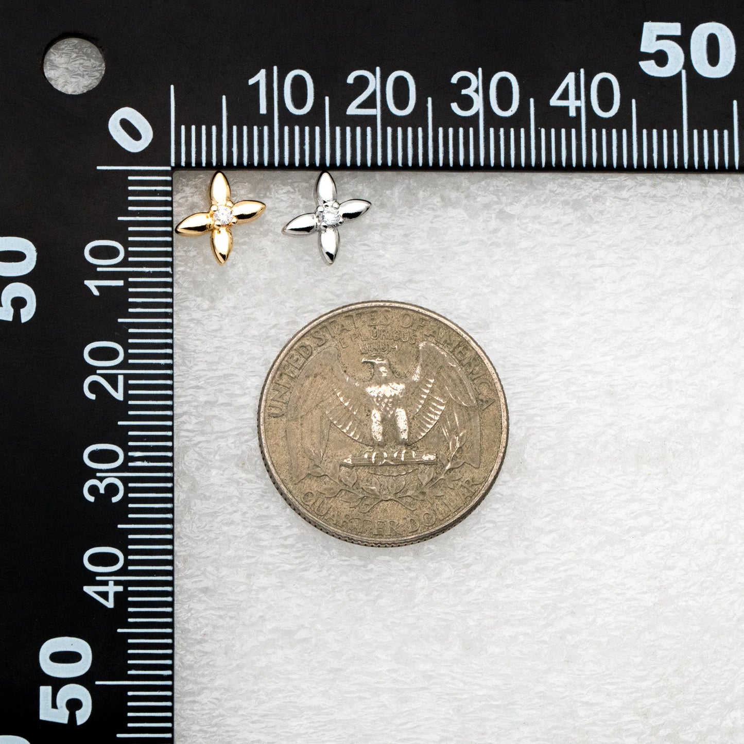 10pcs CZ Pave Gold/ Silver Tone Flower Earrings, Gold/ Rhodium Plated Brass, Dainty Flower Stud Earrings (GB-4332)