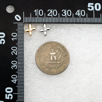 10pcs CZ Pave Gold/ Silver Tone Flower Earrings, Gold/ Rhodium Plated Brass, Dainty Flower Stud Earrings (GB-4332)