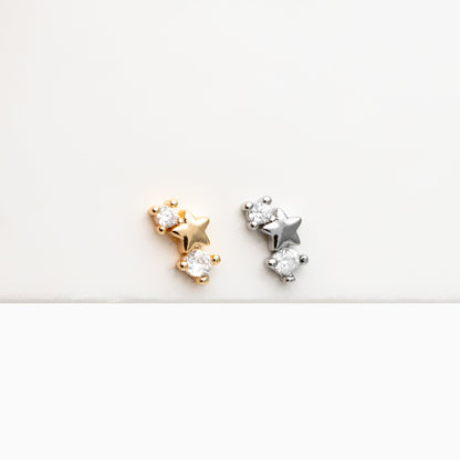 10pcs CZ Pave Gold/ Silver Tone Star Earrings, Gold/ Rhodium Plated Brass, Dainty Star Stud Earrings (GB-3041-I)