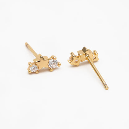 10pcs CZ Pave Gold/ Silver Tone Star Earrings, Gold/ Rhodium Plated Brass, Dainty Star Stud Earrings (GB-3041-I)