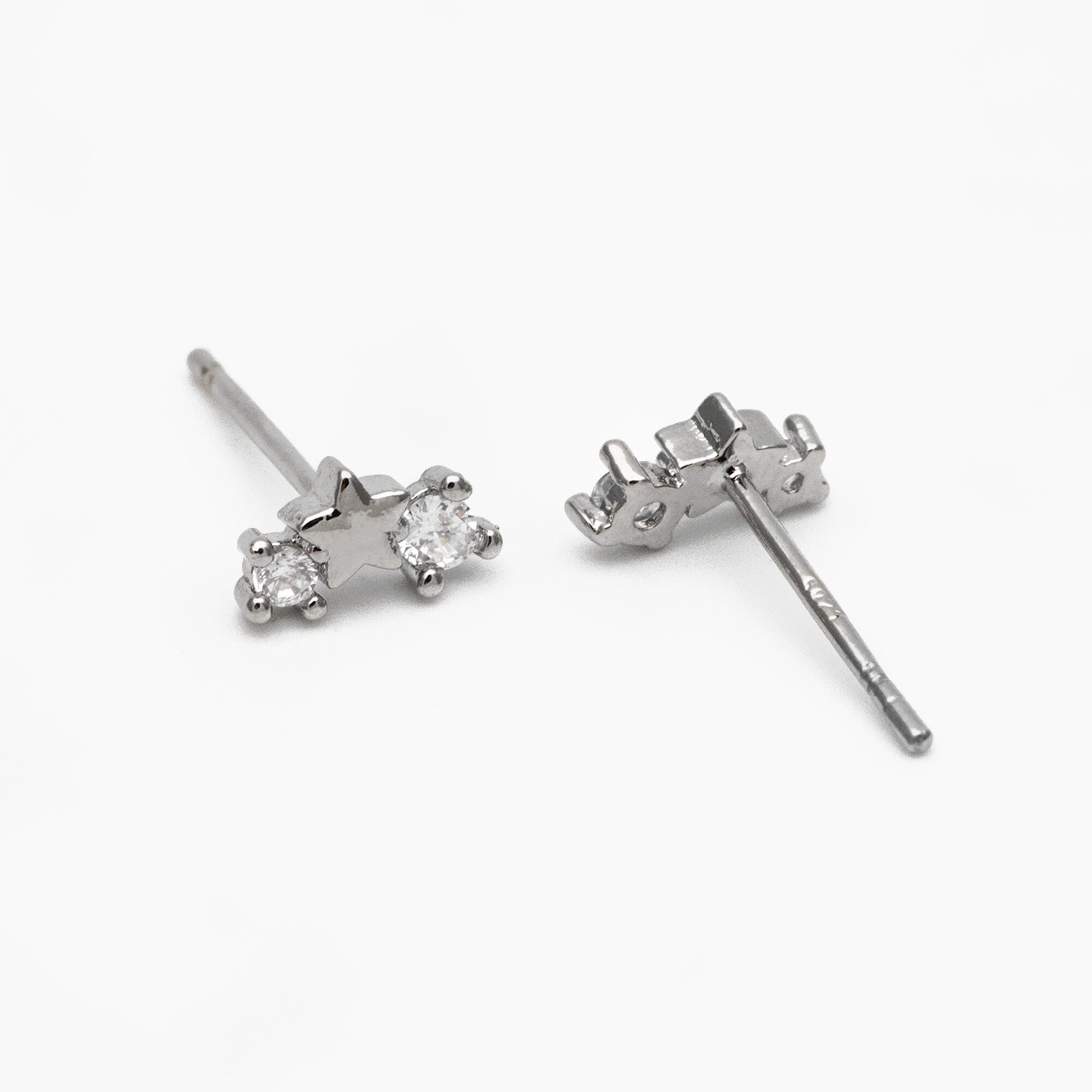 10pcs CZ Pave Gold/ Silver Tone Star Earrings, Gold/ Rhodium Plated Brass, Dainty Star Stud Earrings (GB-3041-I)