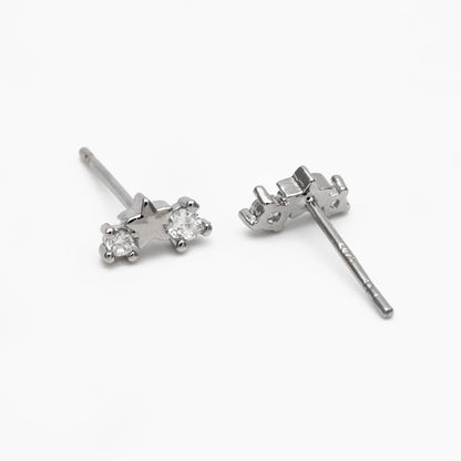 10pcs CZ Pave Gold/ Silver Tone Star Earrings, Gold/ Rhodium Plated Brass, Dainty Star Stud Earrings (GB-3041-I)