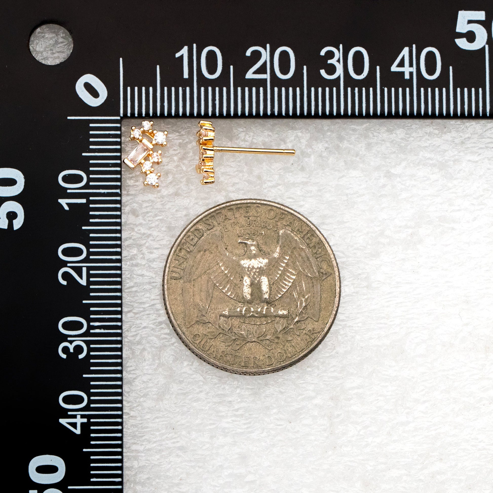 10pcs Gold/ Silver Tone CZ Cluster Geometric Stud Earrings, 18K Gold/ Rhodium Plated Brass, Cubic Zirconia Earrings (#GB-4335)