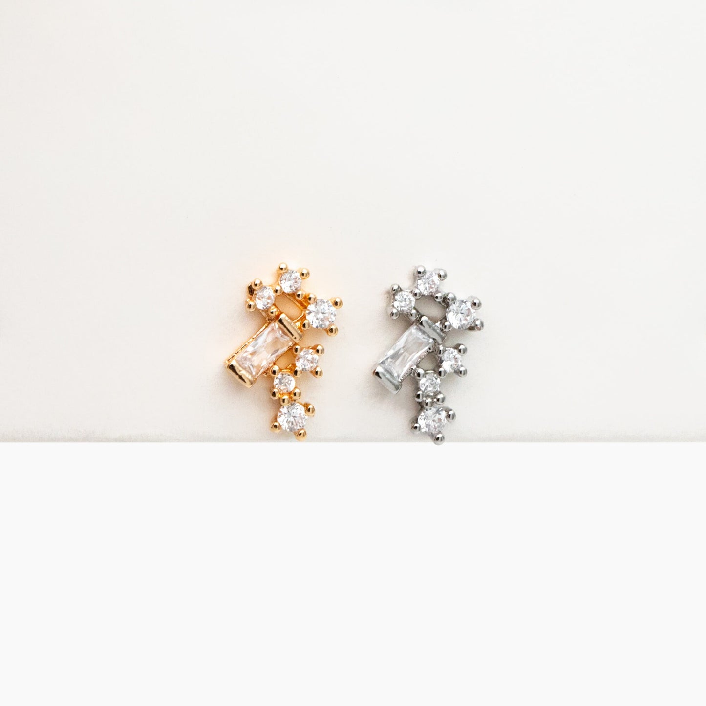 10pcs Gold/ Silver Tone CZ Cluster Geometric Stud Earrings, 18K Gold/ Rhodium Plated Brass, Cubic Zirconia Earrings (#GB-4335)