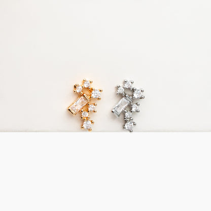 10pcs Gold/ Silver Tone CZ Cluster Geometric Stud Earrings, 18K Gold/ Rhodium Plated Brass, Cubic Zirconia Earrings (#GB-4335)