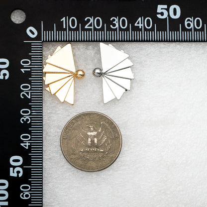 4pcs Gold/ Silver Tone Fan Shape Earrings, Gold/ Rhodium Plated Brass Fan Stud Earrings (GB-4336)