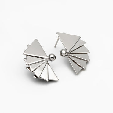 4pcs Gold/ Silver Tone Fan Shape Earrings, Gold/ Rhodium Plated Brass Fan Stud Earrings (GB-4336)