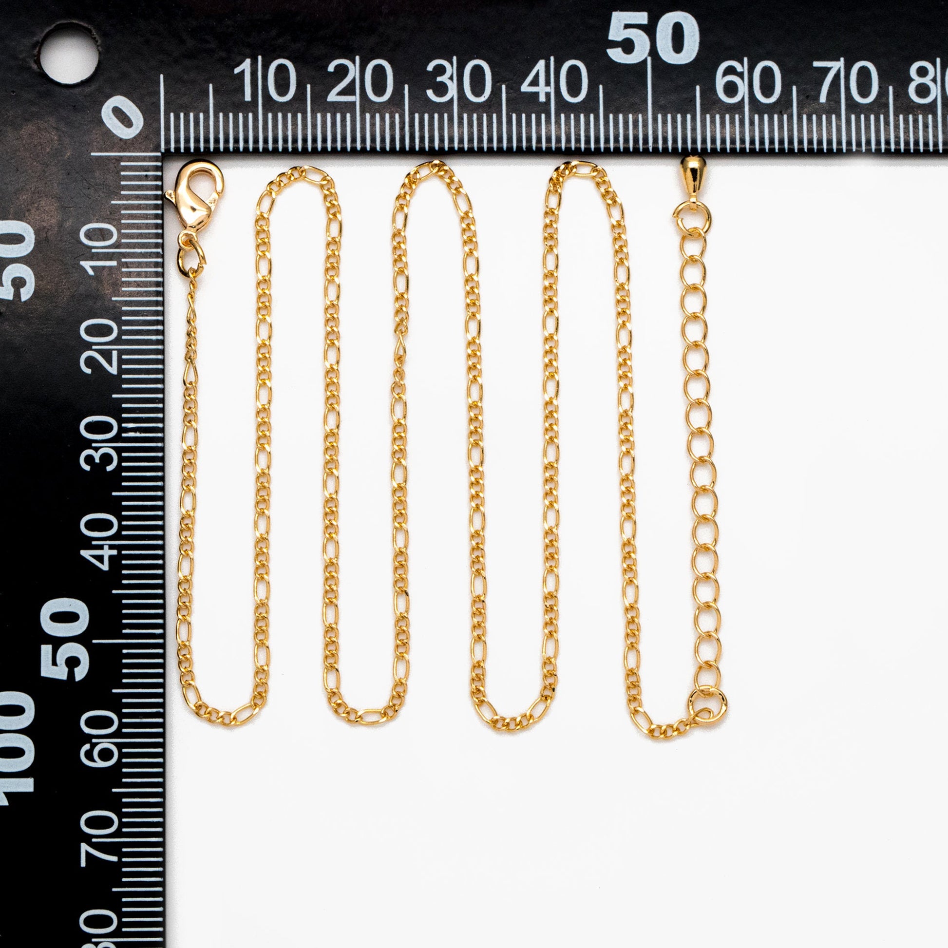 Gold/ Silver Tone Figaro Chains 1.6mm, Finished Bracelet/ Anklet/ Necklace with Extender Chain, Ready to Wear (#LK-168)