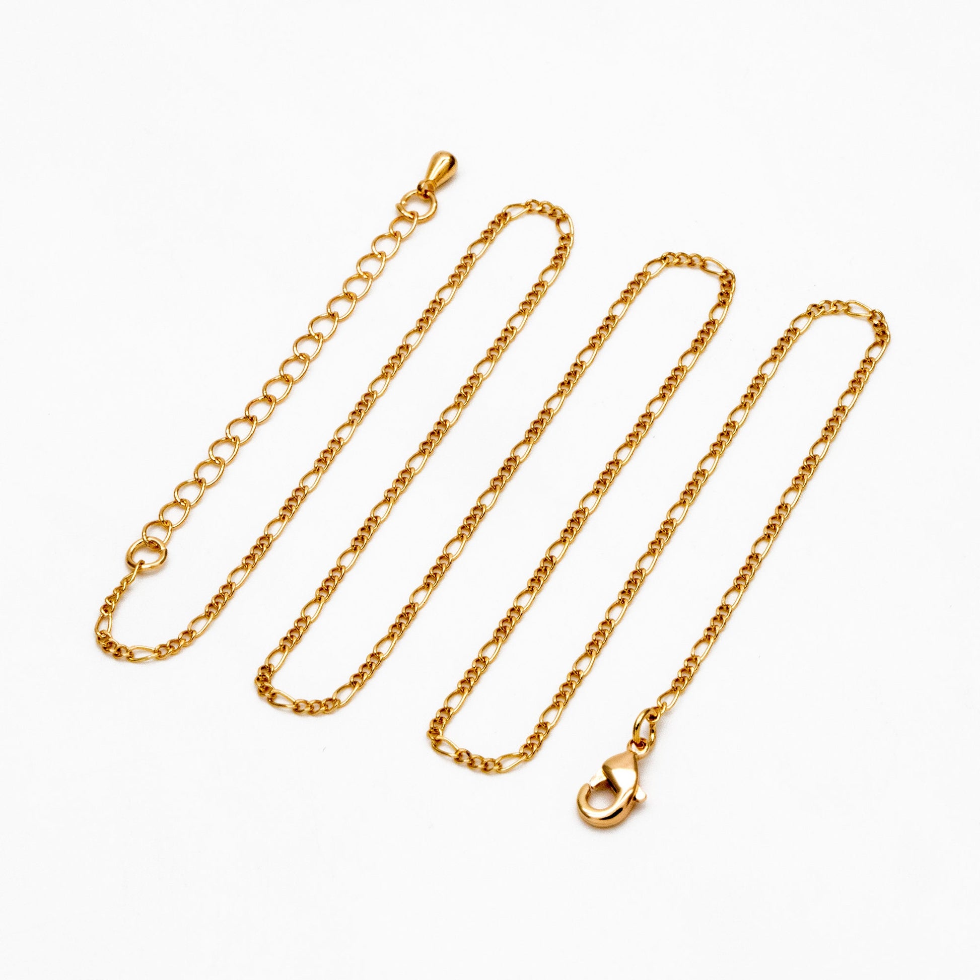 Gold/ Silver Tone Figaro Chains 1.6mm, Finished Bracelet/ Anklet/ Necklace with Extender Chain, Ready to Wear (#LK-168)