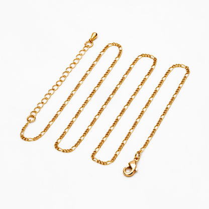 Gold/ Silver Tone Figaro Chains 1.6mm, Finished Bracelet/ Anklet/ Necklace with Extender Chain, Ready to Wear (#LK-168)