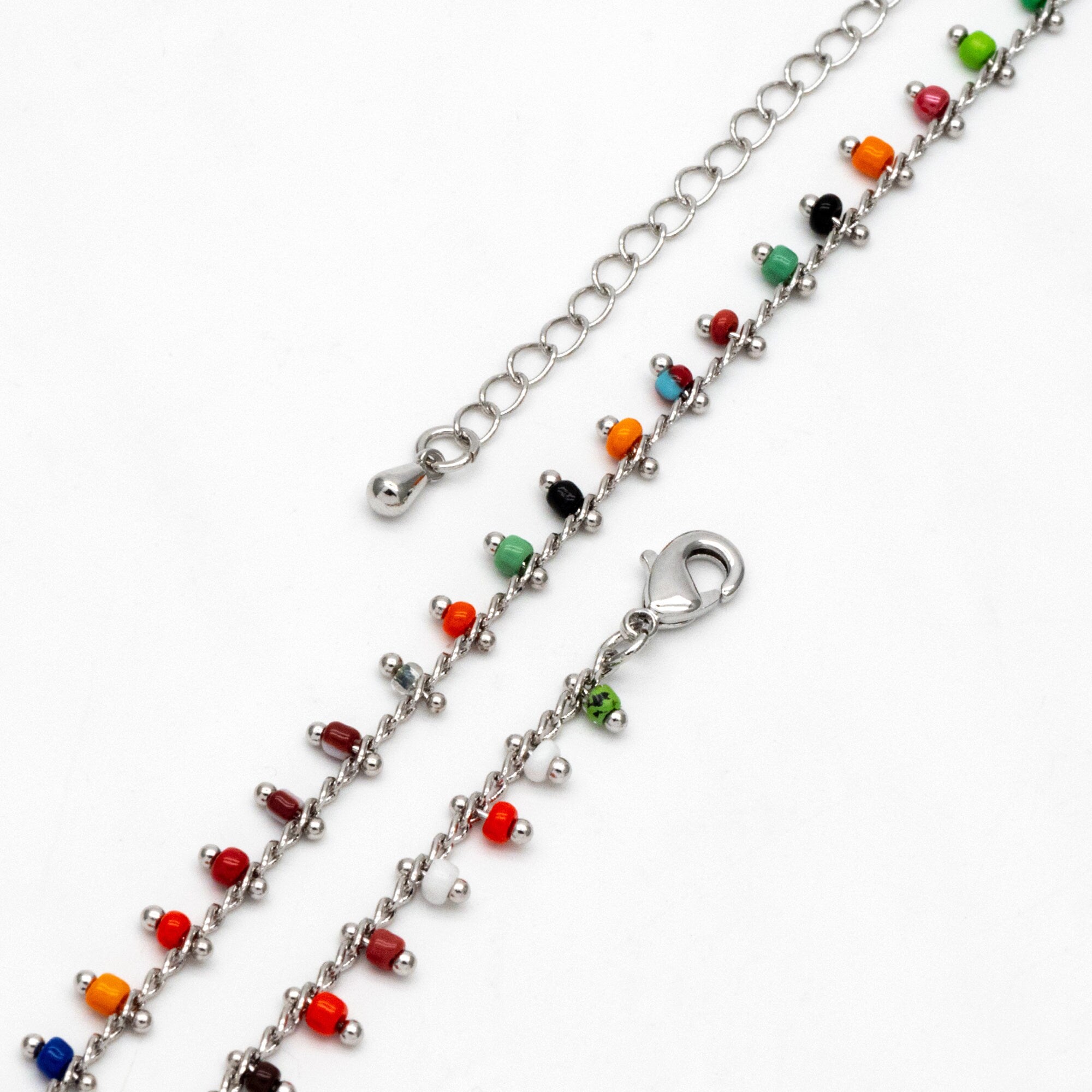 Silver tone Beaded Chains, Finished Bracelet/ Anklet/ Necklace with Extender Chain, Ready to Wear (#LK-271)