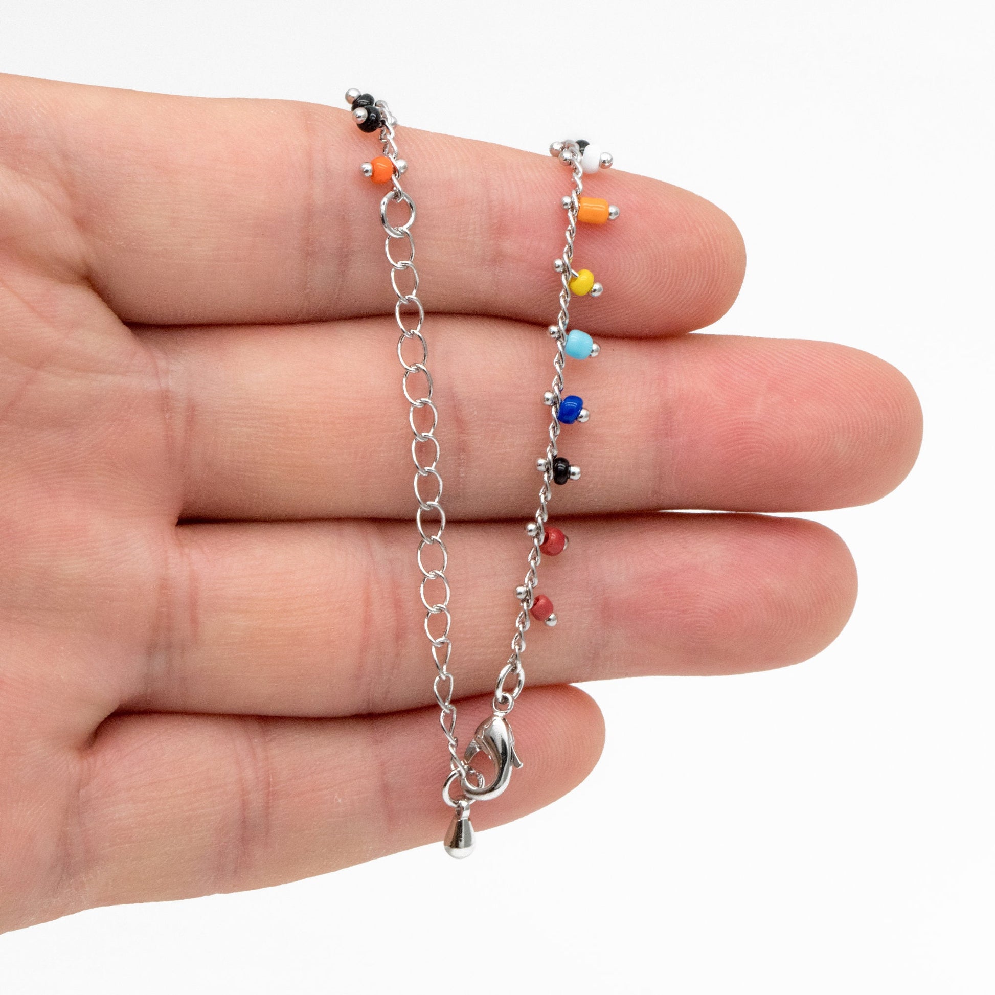 Silver tone Beaded Chains, Finished Bracelet/ Anklet/ Necklace with Extender Chain, Ready to Wear (#LK-271)