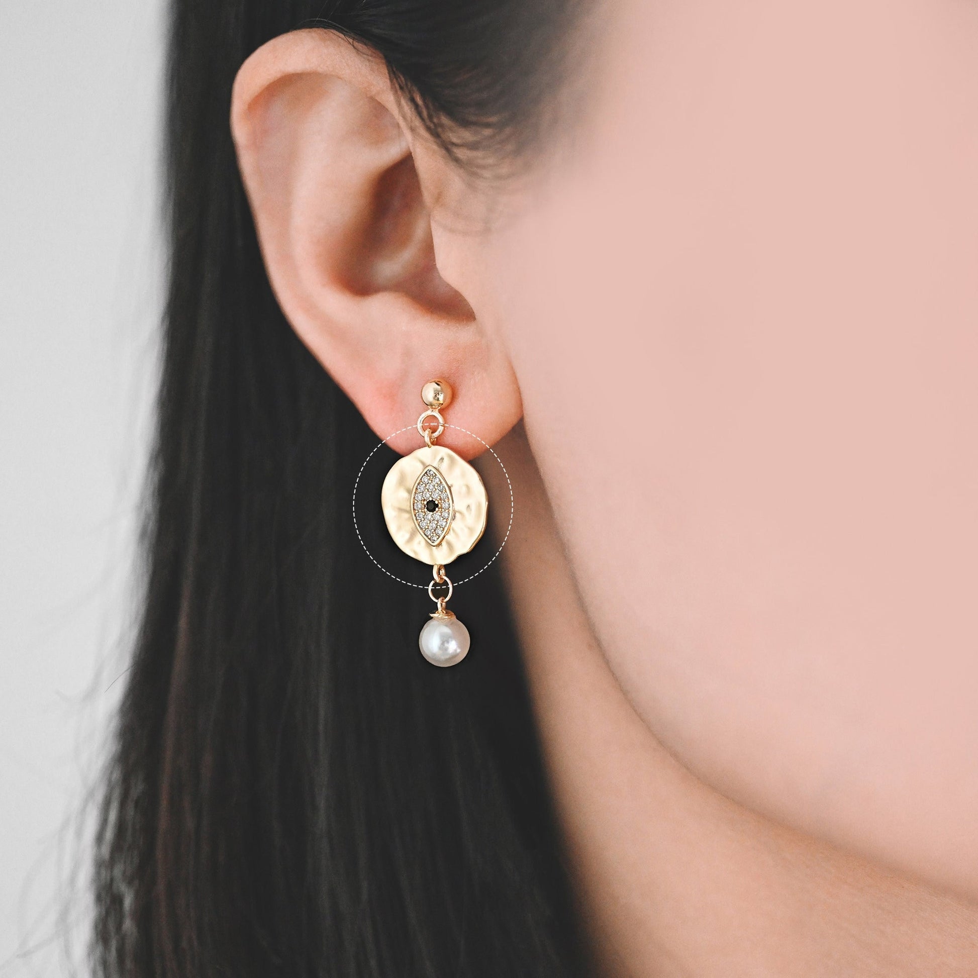 4pcs CZ Pave Gold Coin Connectors 19x15mm, 18K Gold plated Brass, Round Evil Eyes Charm Pendants (GB-1491)