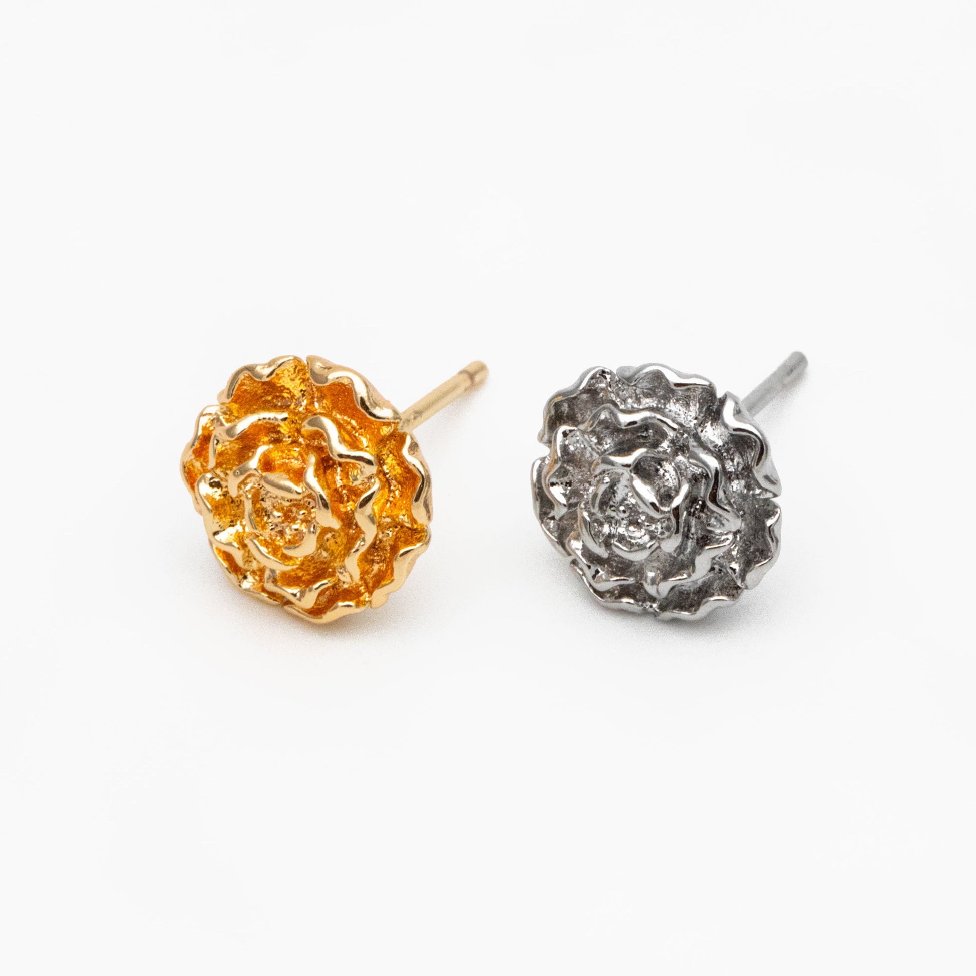 10pcs Gold/ Silver Rose Flower Earrings, 10mm, Gold/ Rhodium Plated Brass Dainty Stud Earrings (GB-4626-A)