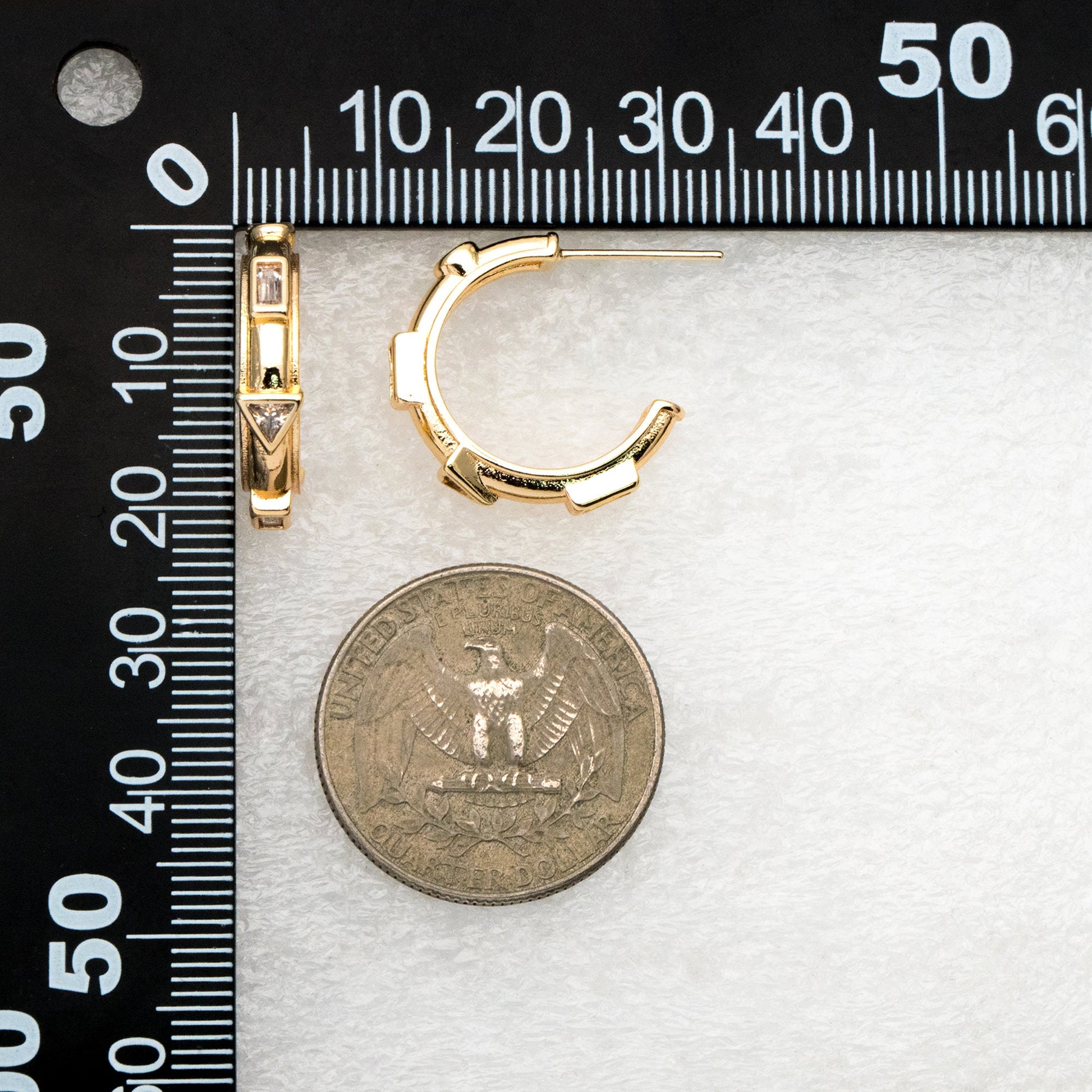 4pcs CZ Pave Gold Round Circle Earrings, Gold plated Brass, Geometric Hoop Stud Earrings (GB-4338)