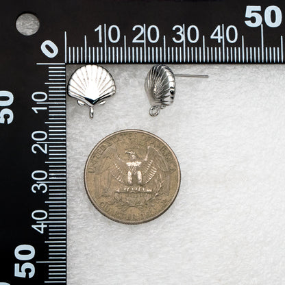 10pcs Gold/ Silver Tone Shell Earring with Loop 14x13mm, Gold/ Rhodium plated Brass Seashell Stud Earrings (GB-4339)