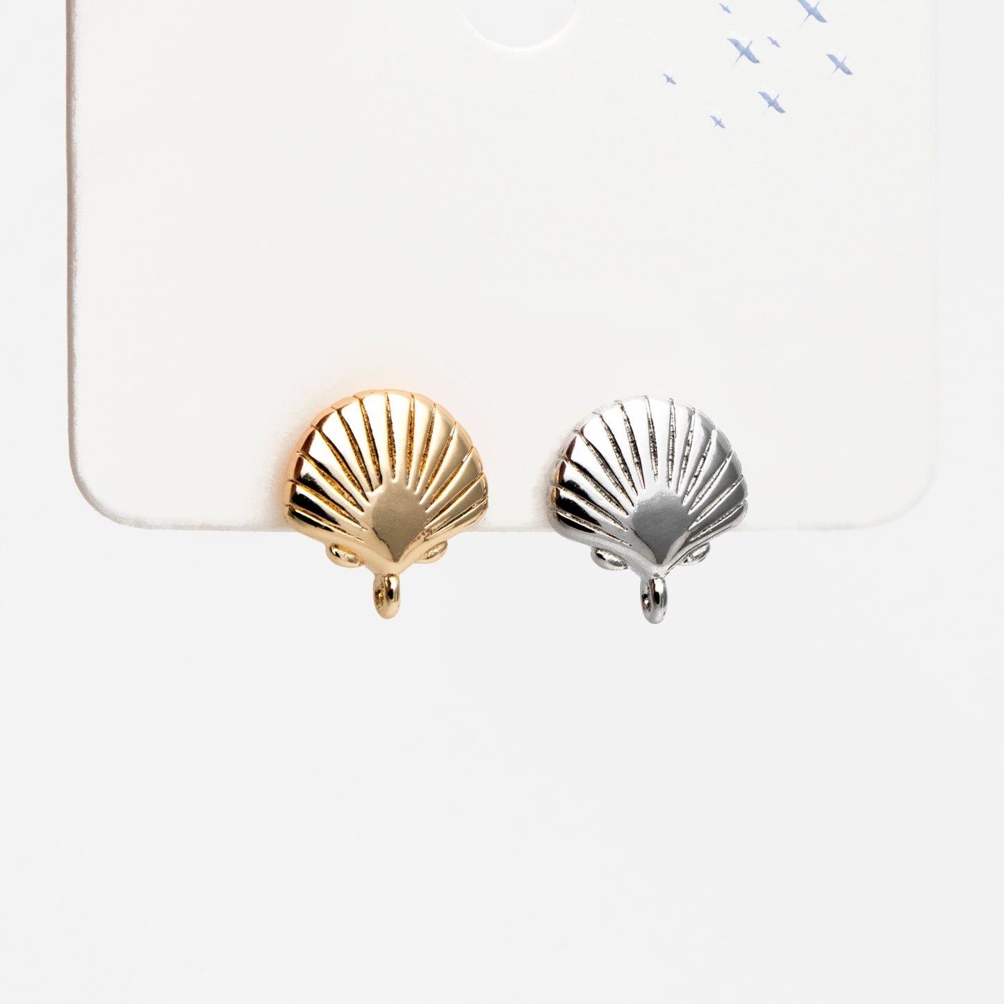 10pcs Gold/ Silver Tone Shell Earring with Loop 14x13mm, Gold/ Rhodium plated Brass Seashell Stud Earrings (GB-4339)