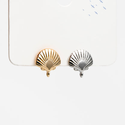 10pcs Gold/ Silver Tone Shell Earring with Loop 14x13mm, Gold/ Rhodium plated Brass Seashell Stud Earrings (GB-4339)