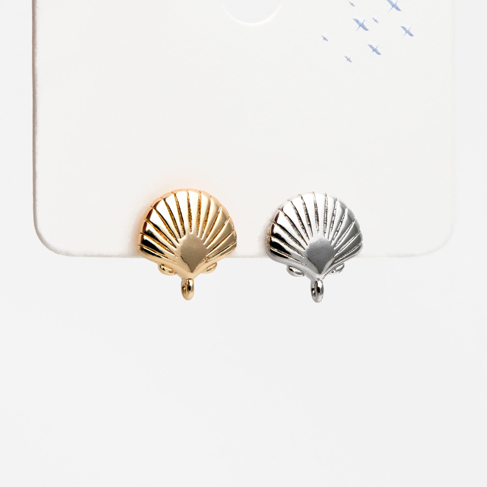 10pcs Gold/ Silver Tone Shell Earring with Loop 14x13mm, Gold/ Rhodium plated Brass Seashell Stud Earrings (GB-4339)