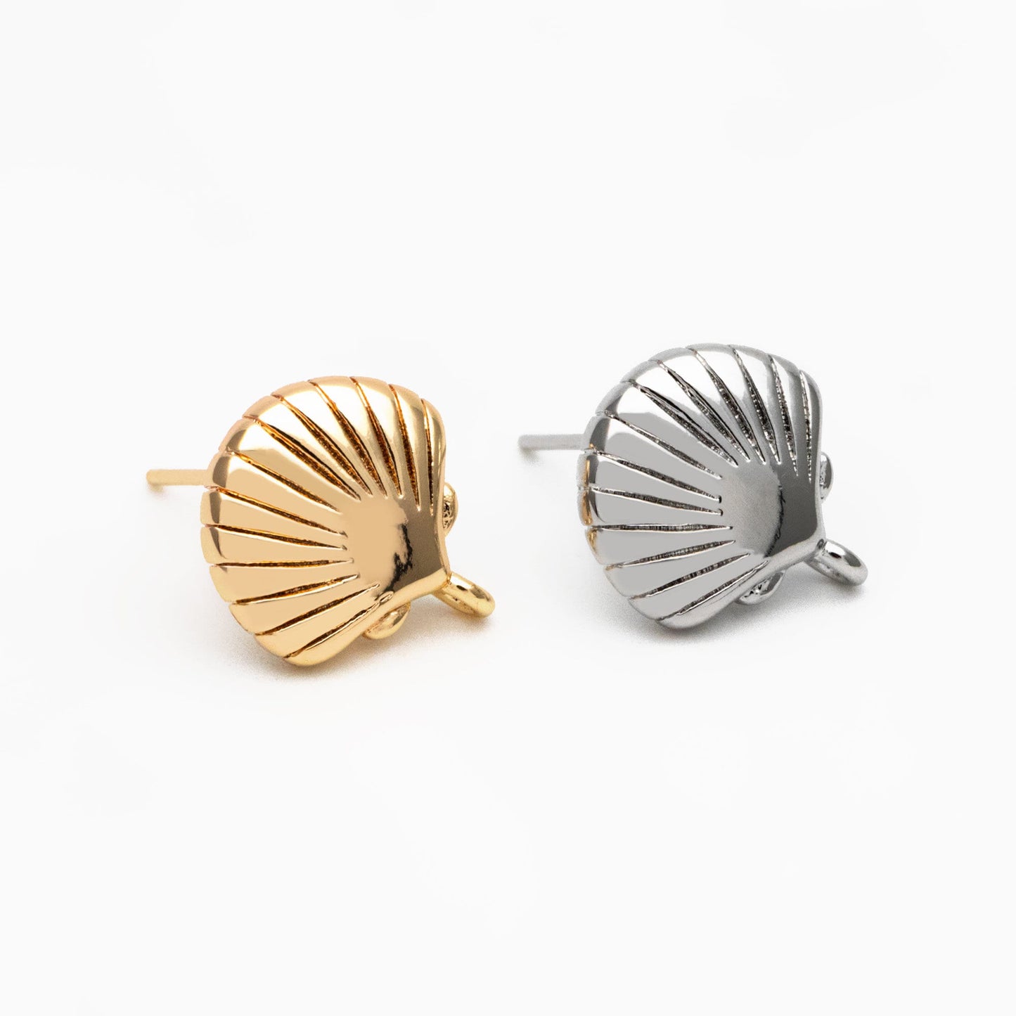 10pcs Gold/ Silver Tone Shell Earring with Loop 14x13mm, Gold/ Rhodium plated Brass Seashell Stud Earrings (GB-4339)