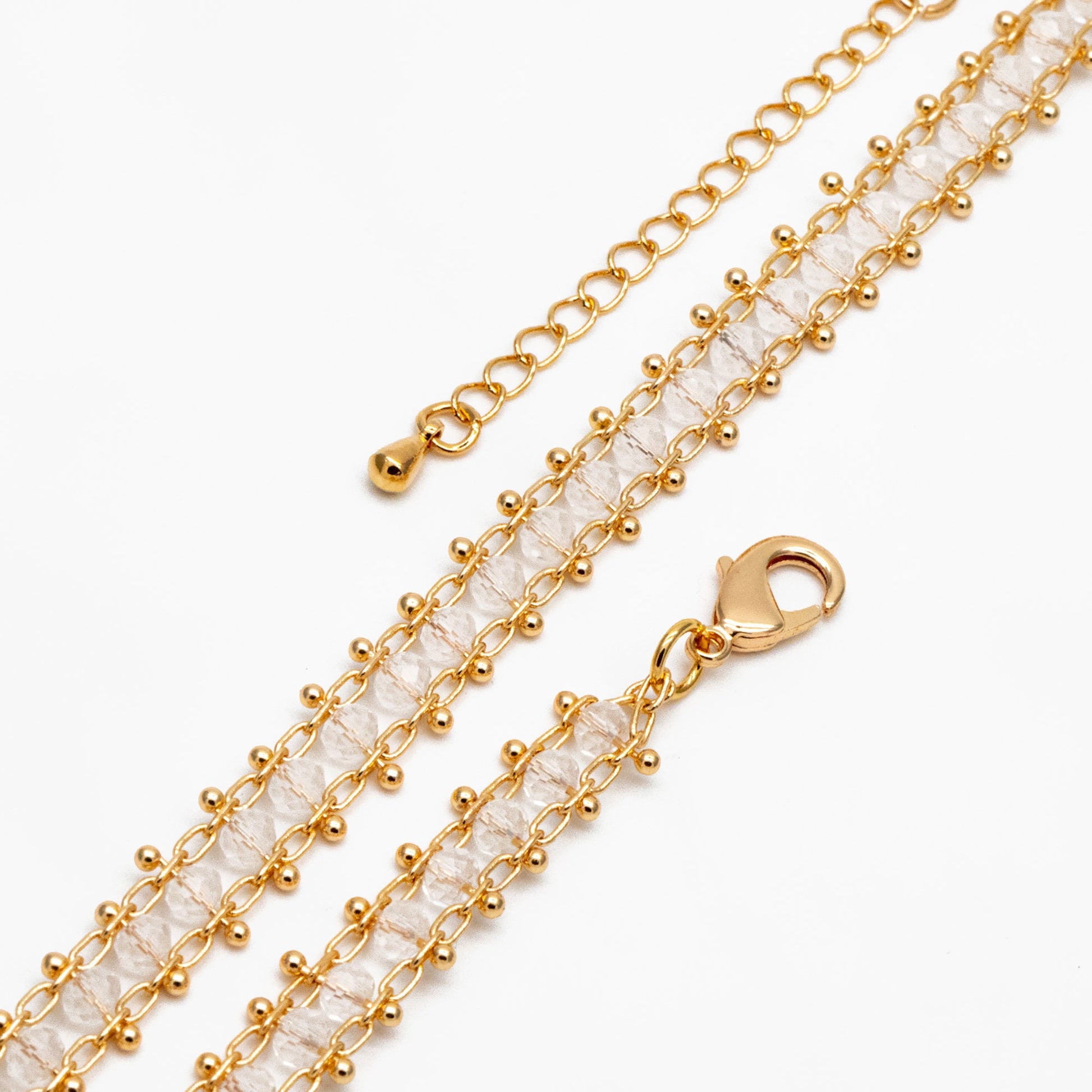 Gold Crystal Glass Rondelle Beaded Chain, Finished Bracelet/ Anklet/ Necklace with Extender Chain, Ready to Wear (#LK-171)