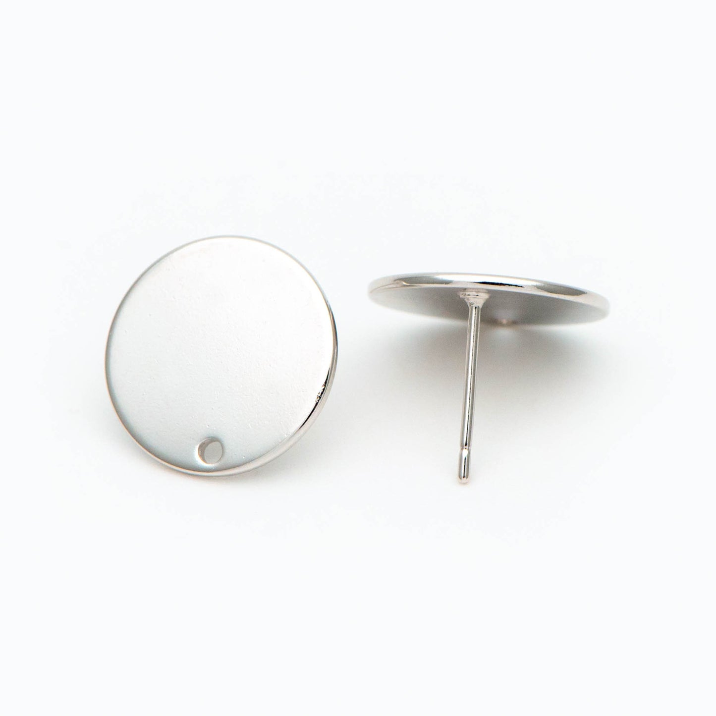 10pcs Gold/ Silver tone Round Disc Earring Posts 12/ 15mm, 18K Gold/ Rhodium plated Brass, Geometric Earring Components Wholesale (GB-624)