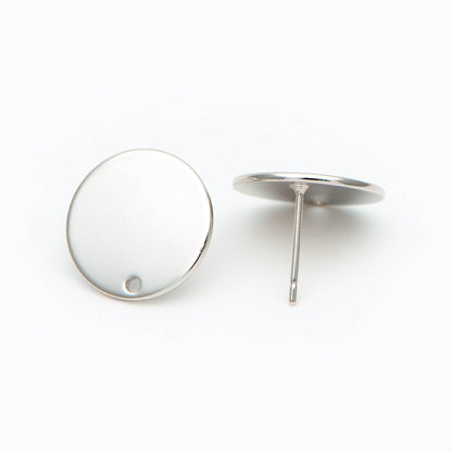 10pcs Gold/ Silver tone Round Disc Earring Posts 12/ 15mm, 18K Gold/ Rhodium plated Brass, Geometric Earring Components Wholesale (GB-624)