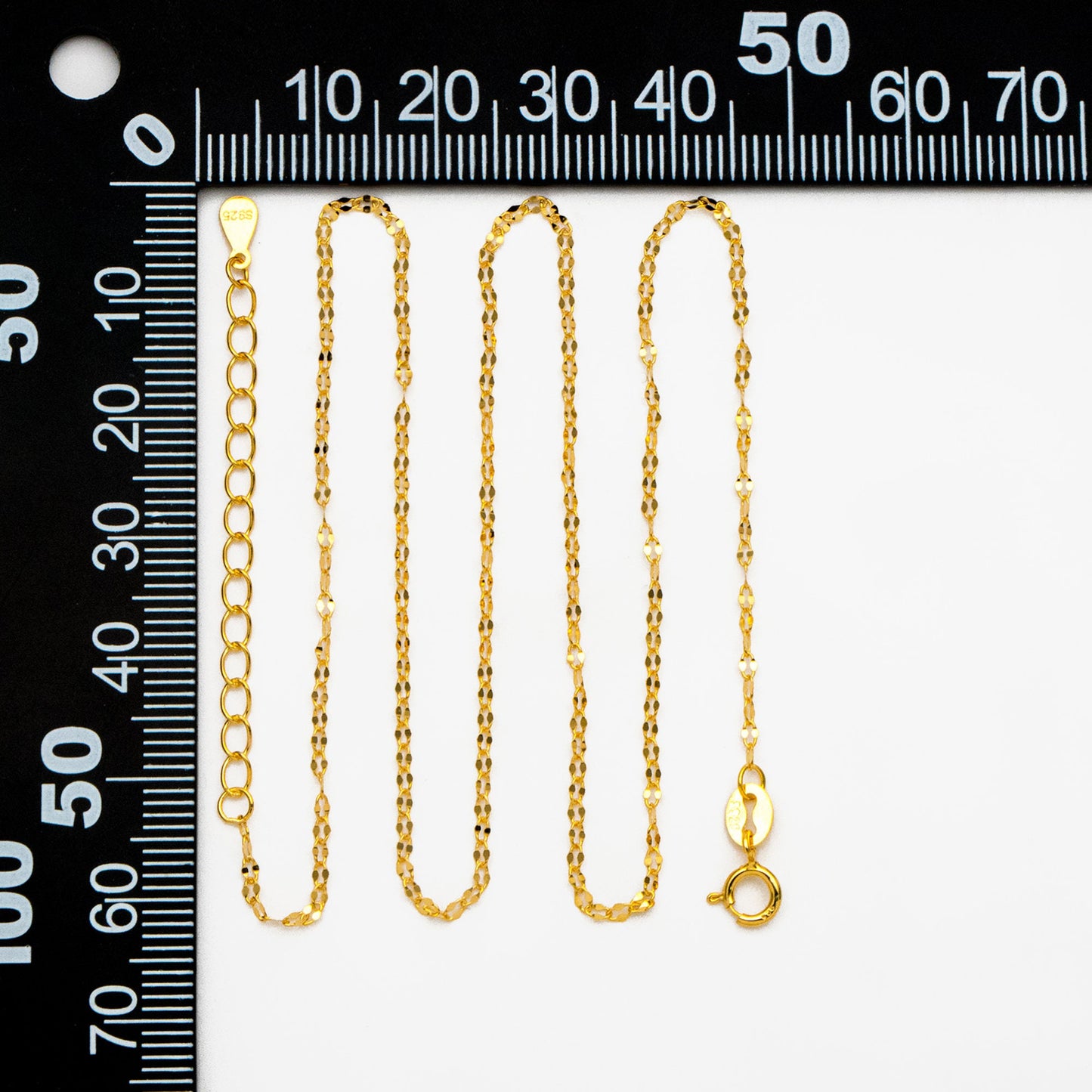 Dainty .925 Sterling Silver Necklace, Gold/ Rhodium plated Flat Oval Chain 1.5mm, Ready to Wear 16-18 inch (CY-037)