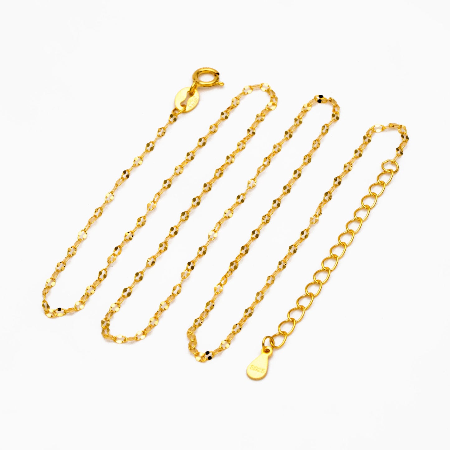 Dainty .925 Sterling Silver Necklace, Gold/ Rhodium plated Flat Oval Chain 1.5mm, Ready to Wear 16-18 inch (CY-037)