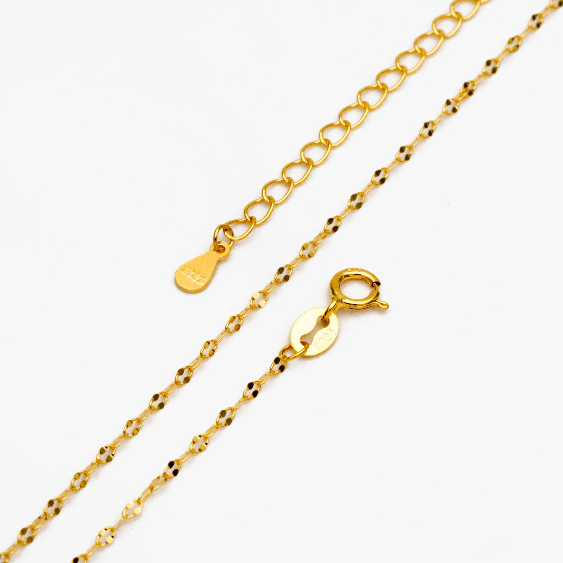 Dainty .925 Sterling Silver Necklace, Gold/ Rhodium plated Flat Oval Chain 1.5mm, Ready to Wear 16-18 inch (CY-037)
