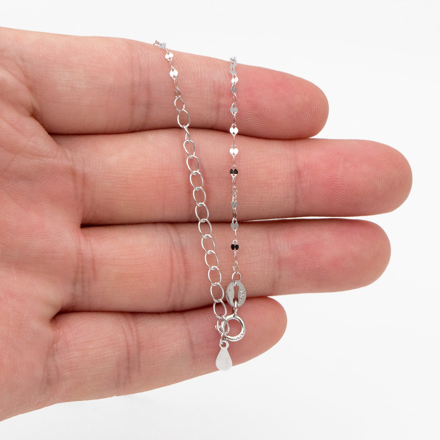 Dainty .925 Sterling Silver Necklace, Gold/ Rhodium plated Flat Oval Chain 1.5mm, Ready to Wear 16-18 inch (CY-037)