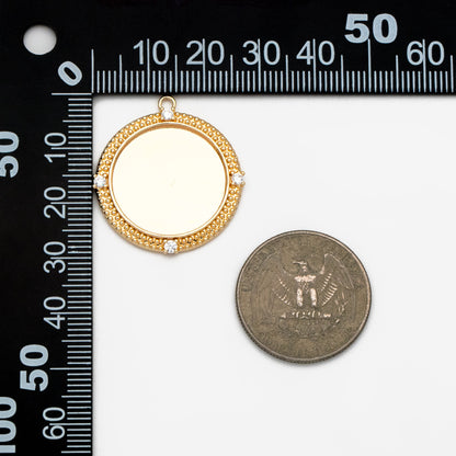 4pcs CZ Pave Gold Bezel Setting ,Blank Settings , inner 20mm, Gold plated Brass Cabochon Setting (GB-3429)