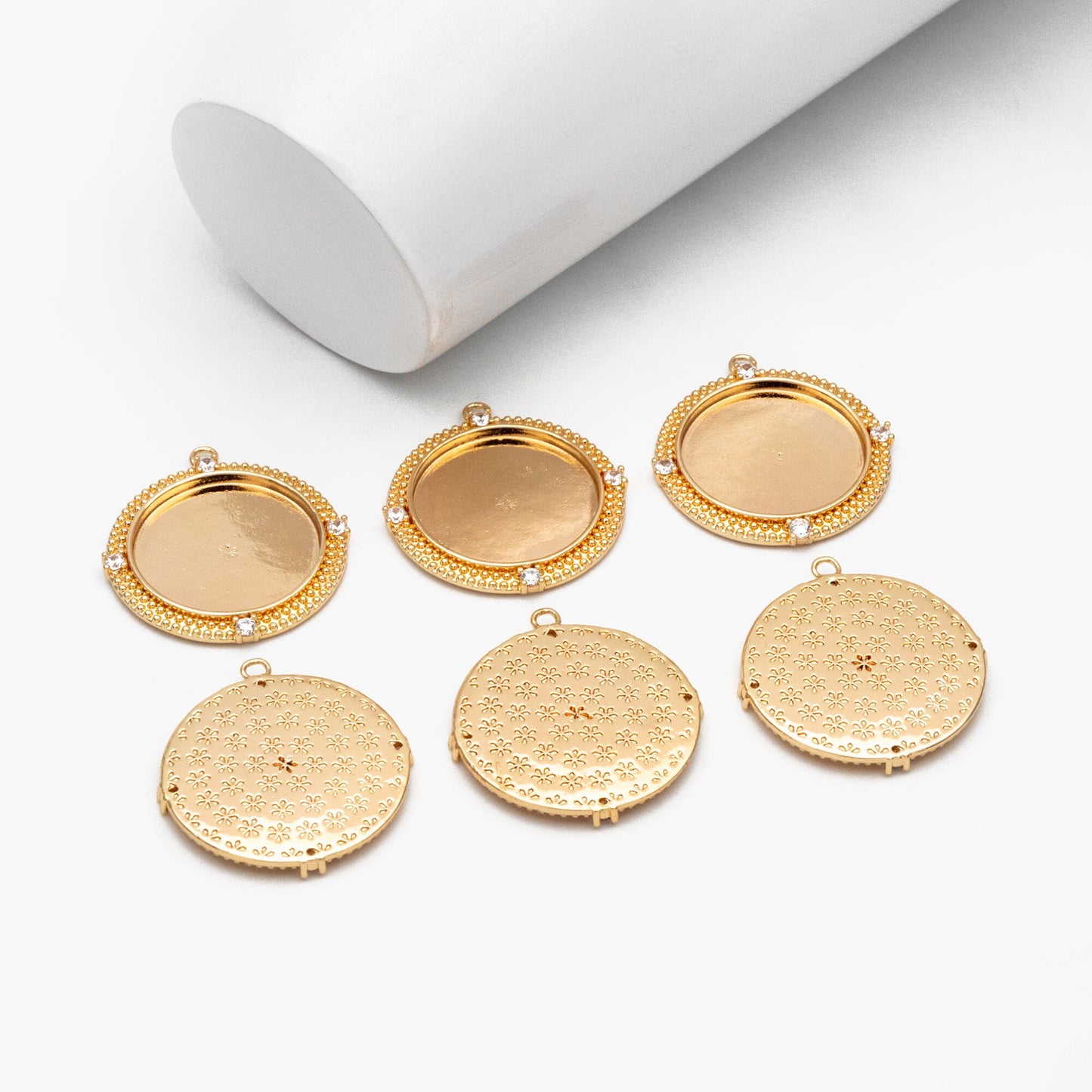 4pcs CZ Pave Gold Bezel Setting ,Blank Settings , inner 20mm, Gold plated Brass Cabochon Setting (GB-3429)