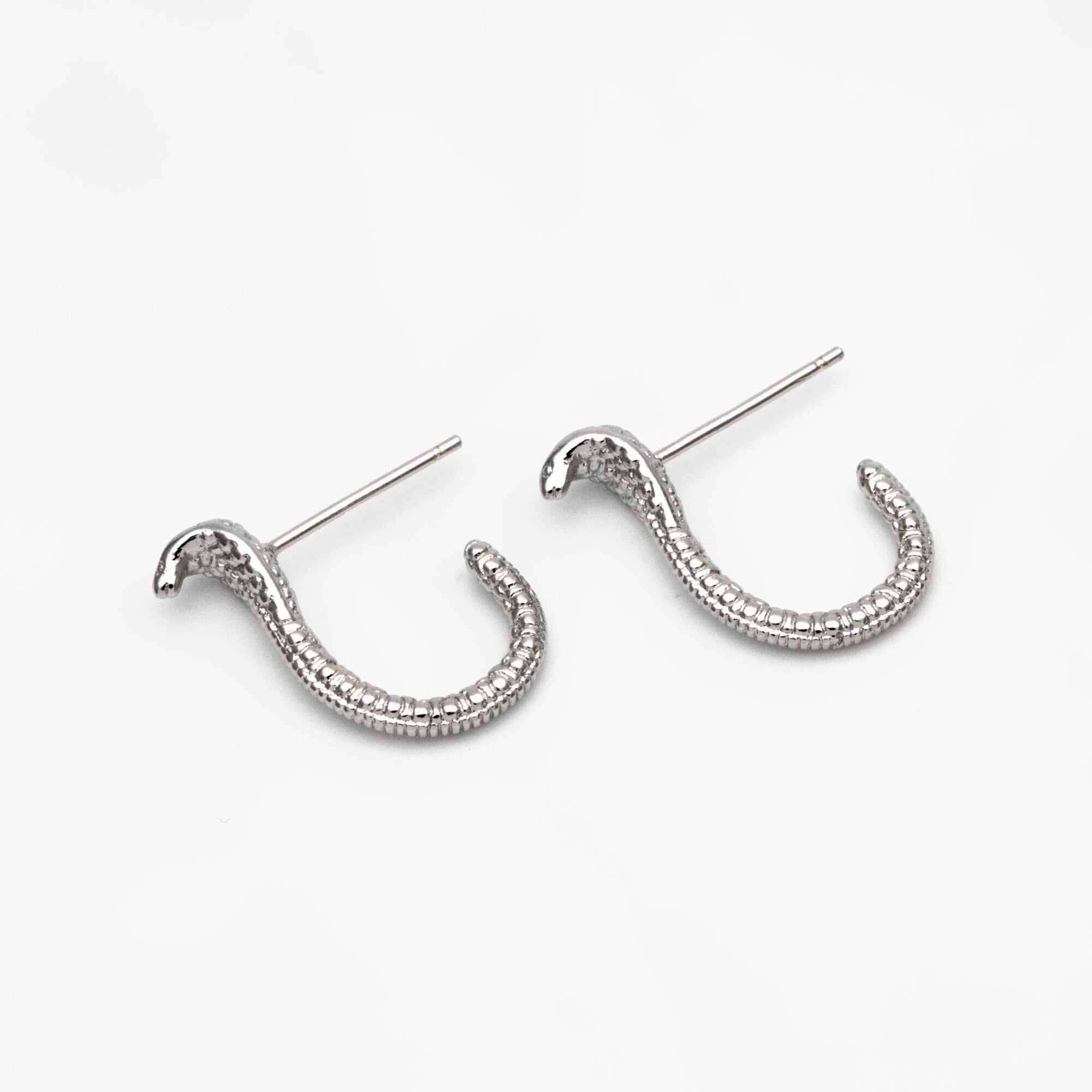 10pcs Gold/ Silver Cobra Snake Earrings 18x4mm, Gold/ Rhodium Plated Brass, Minimalist Snake Stud Earrings (GB-4343)