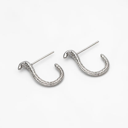 10pcs Gold/ Silver Cobra Snake Earrings 18x4mm, Gold/ Rhodium Plated Brass, Minimalist Snake Stud Earrings (GB-4343)