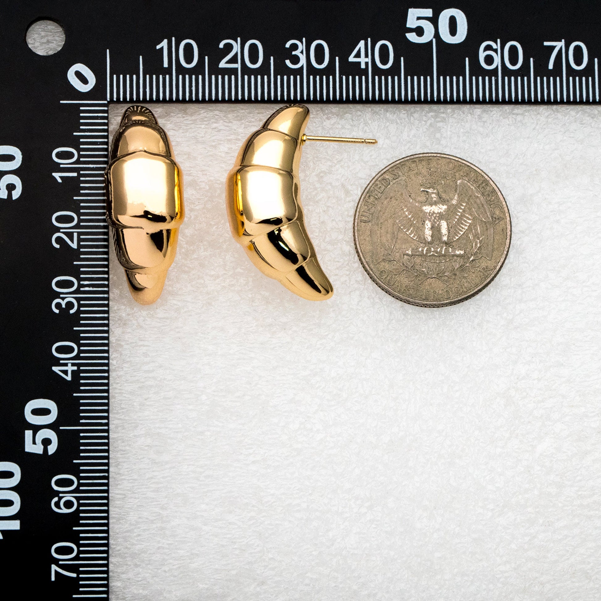 4pcs Gold Croissant Earrings, Real Gold Plated Brass Minimalist Stud Earrings (#GB-4344)