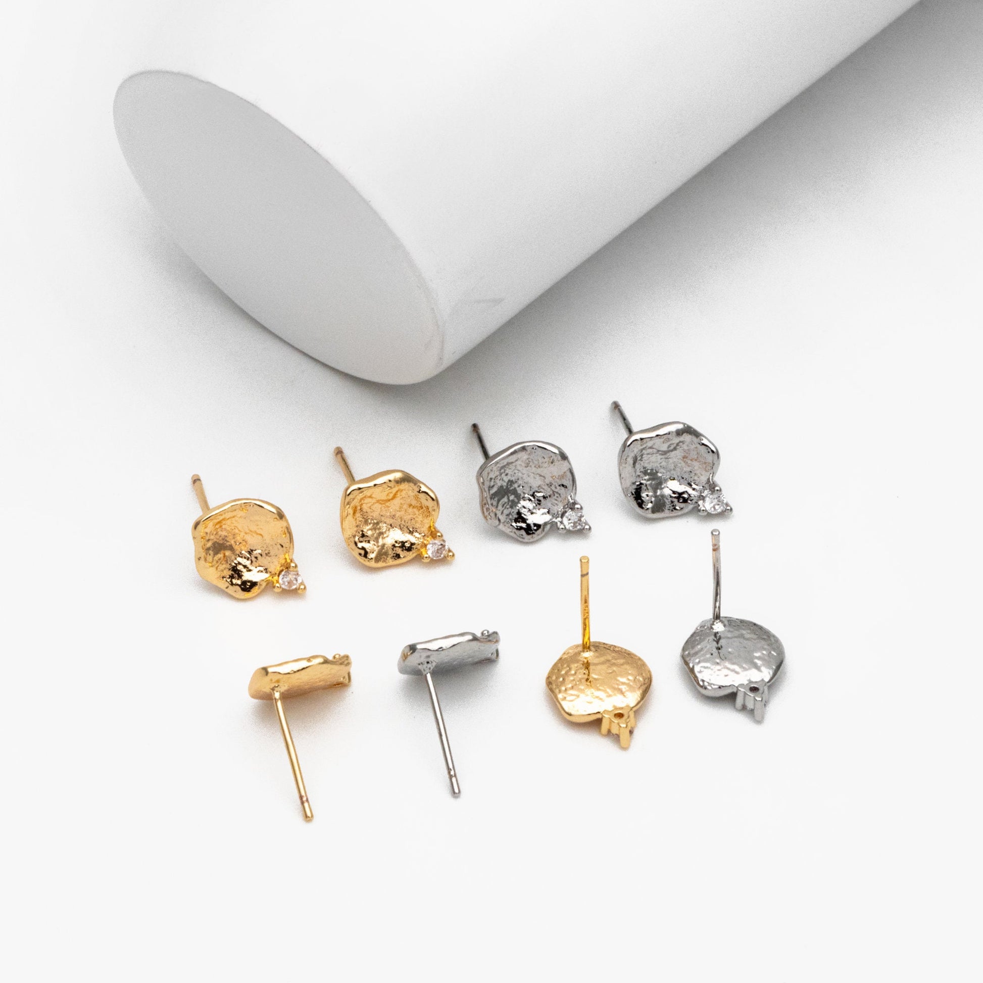 10pcs CZ Pave Gold/ Silver Irregular Earrings, 18K Gold/ Rhodium plated Brass, Dainty Stud Earrings (GB-4345)