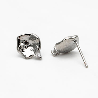 10pcs CZ Pave Gold/ Silver Irregular Earrings, 18K Gold/ Rhodium plated Brass, Dainty Stud Earrings (GB-4345)