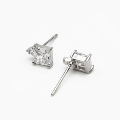 10pcs CZ Pave Gold/ Silver Square Earrings, 18K Gold/ Rhodium plated Brass, Geometric Stud Earrings (#GB-4350)