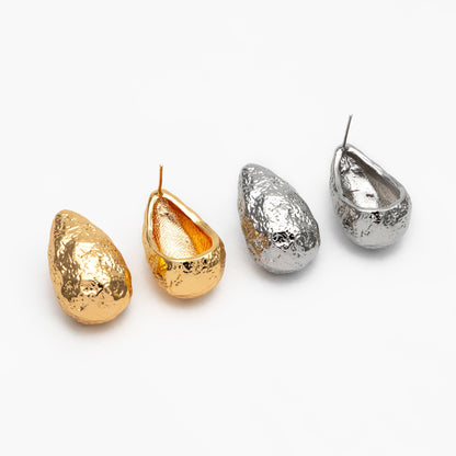 4pcs Gold /Silver Rough Teardrop Earrings, 18K Gold/ Rhodium Plated Brass, Water Drop Stud Earrings (GB-4351)