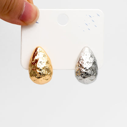 4pcs Gold /Silver Rough Teardrop Earrings, 18K Gold/ Rhodium Plated Brass, Water Drop Stud Earrings (GB-4351)