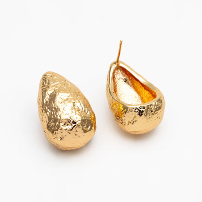 4pcs Gold /Silver Rough Teardrop Earrings, 18K Gold/ Rhodium Plated Brass, Water Drop Stud Earrings (GB-4351)
