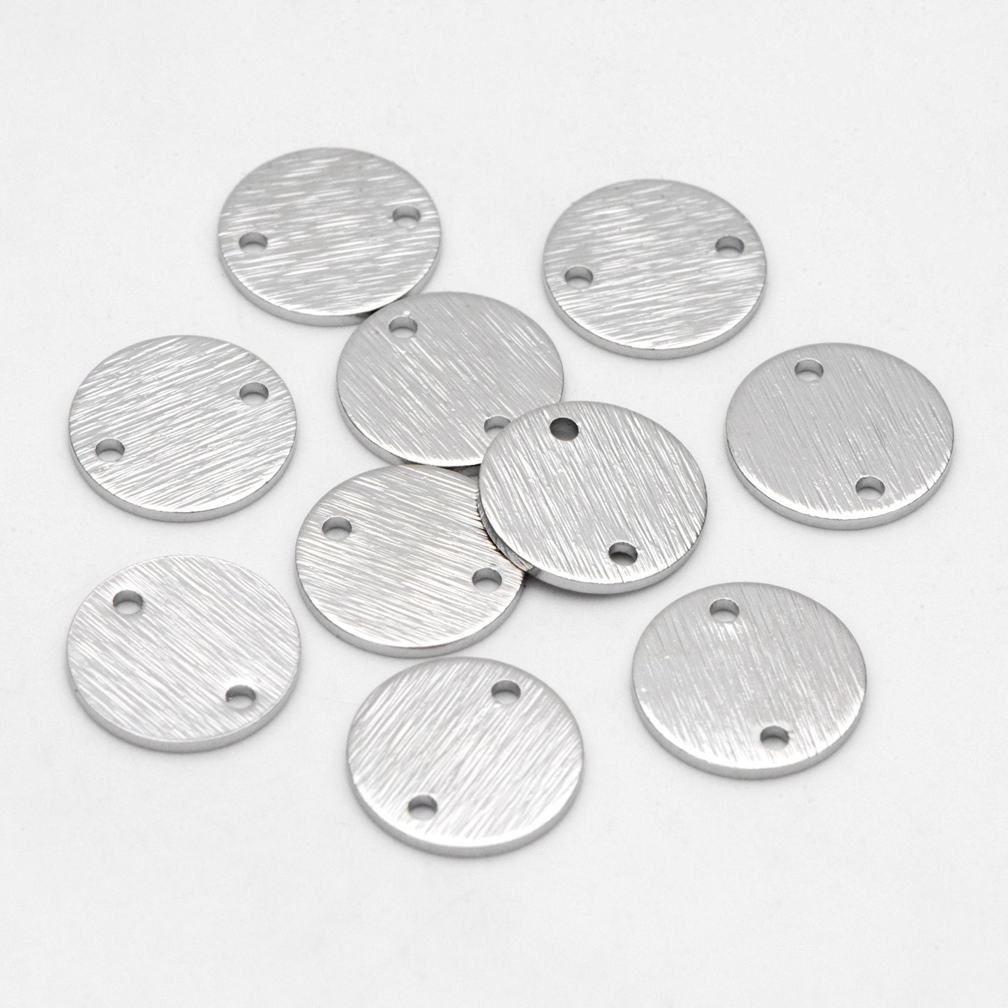 10pcs Brushed Gold/ Silver Tone Disc Circle Connectors 12/ 15mm, Gold/ Rhodium plated Brass Round Coin Disk Charms (GB-3817)