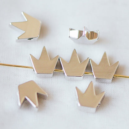 20pcs Gold/ Silver Crown Beads 8mm, 18K Gold/ Rhodium plated Brass Crown Charms, Lead Nickel Free (GB-236)