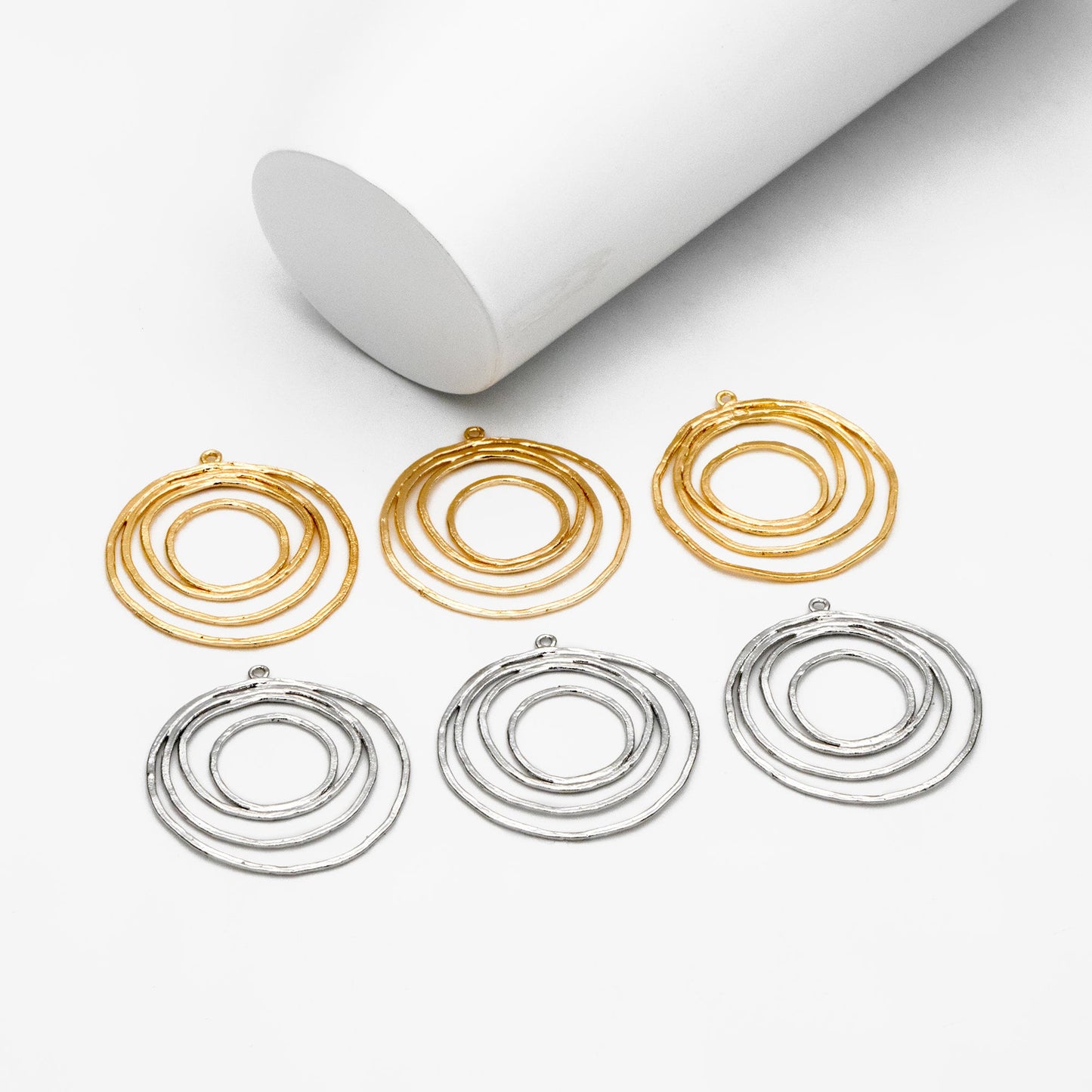 10pcs Gold/ Silver tone Circle Pendants 32x29mm, Gold/ Rhodium plated Brass Hoops, Wired Round Loop Charms (GB-1066-C)
