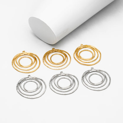 10pcs Gold/ Silver tone Circle Pendants 32x29mm, Gold/ Rhodium plated Brass Hoops, Wired Round Loop Charms (GB-955)