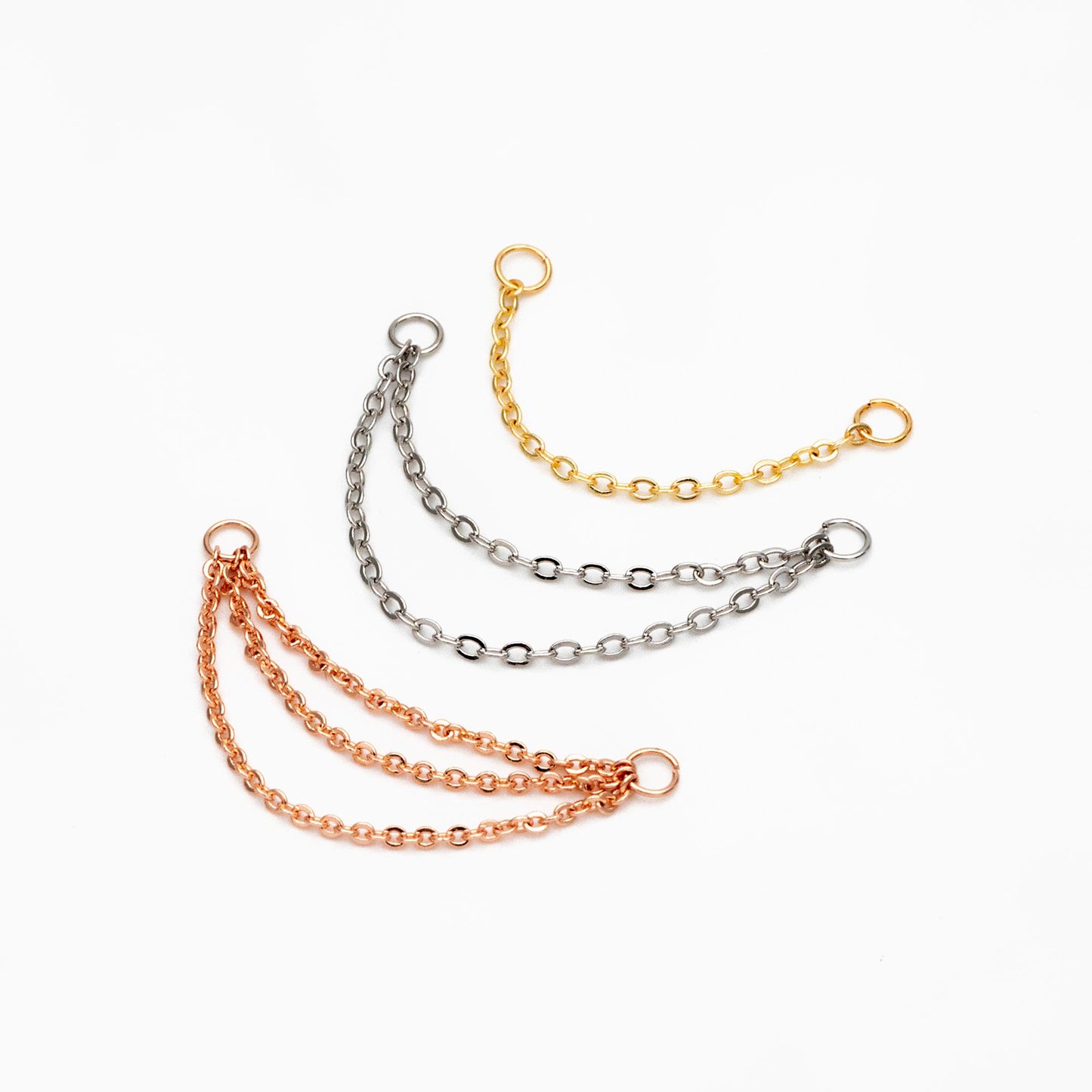 10pcs Gold/ Silver/ Rose Gold Dangle Earring Chain Charm, Earring Chain Connector, Piercing Chain, Cartilage Piercing Chain (GB-4353)